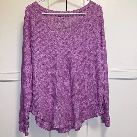 American Eagle Outfitters Sweaters - American Eagle Outfitters Soft & Sexy Plush Waffle Knit Purple Large V Neck